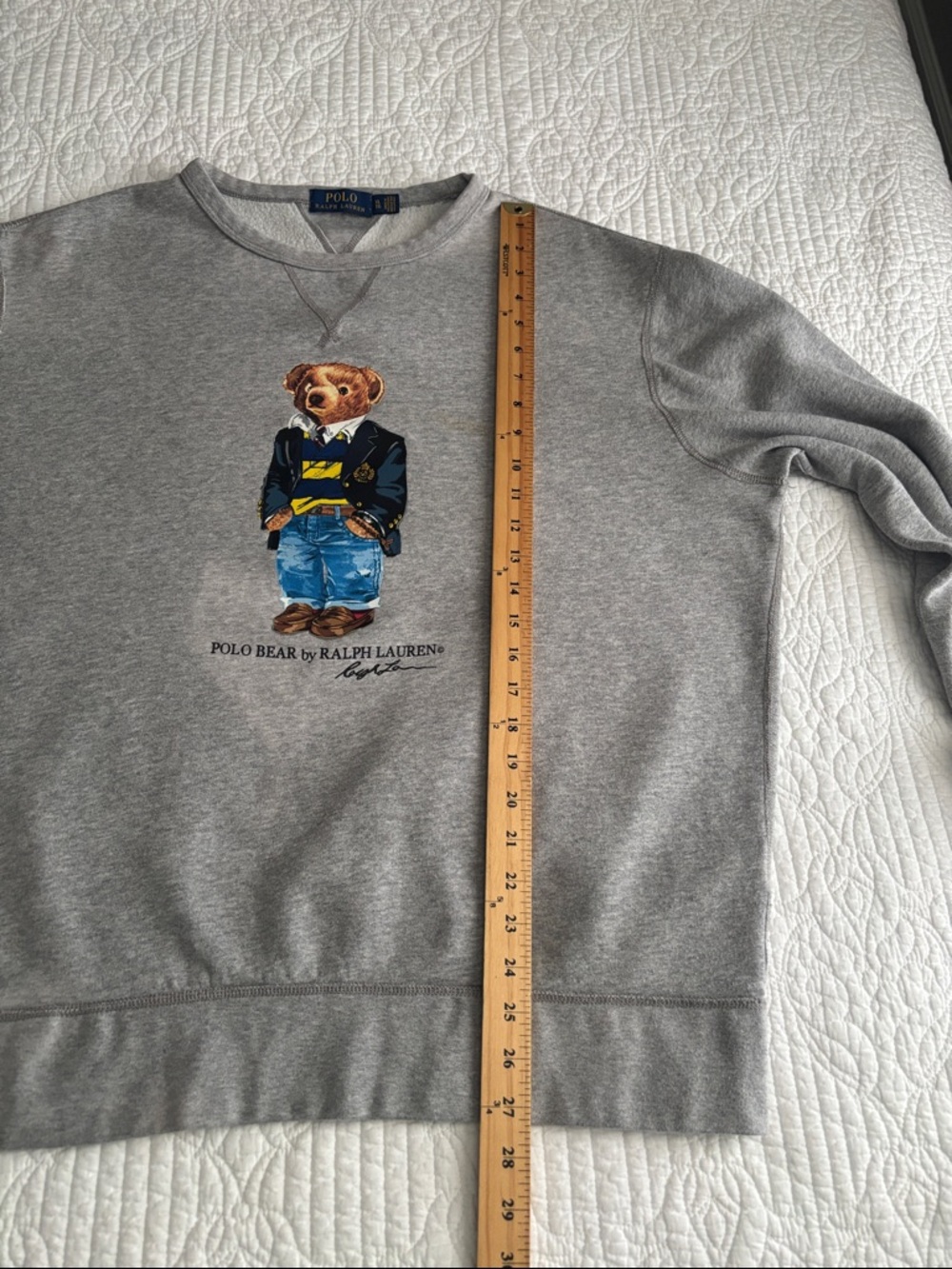 Polo Ralph Lauren Gray Polo Bear Fleece Crewneck Sweatshirt Blazer Jeans Size XL - Picture 11 of 16